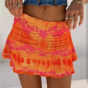 Floral Ruched Ruffle Mini Skirt